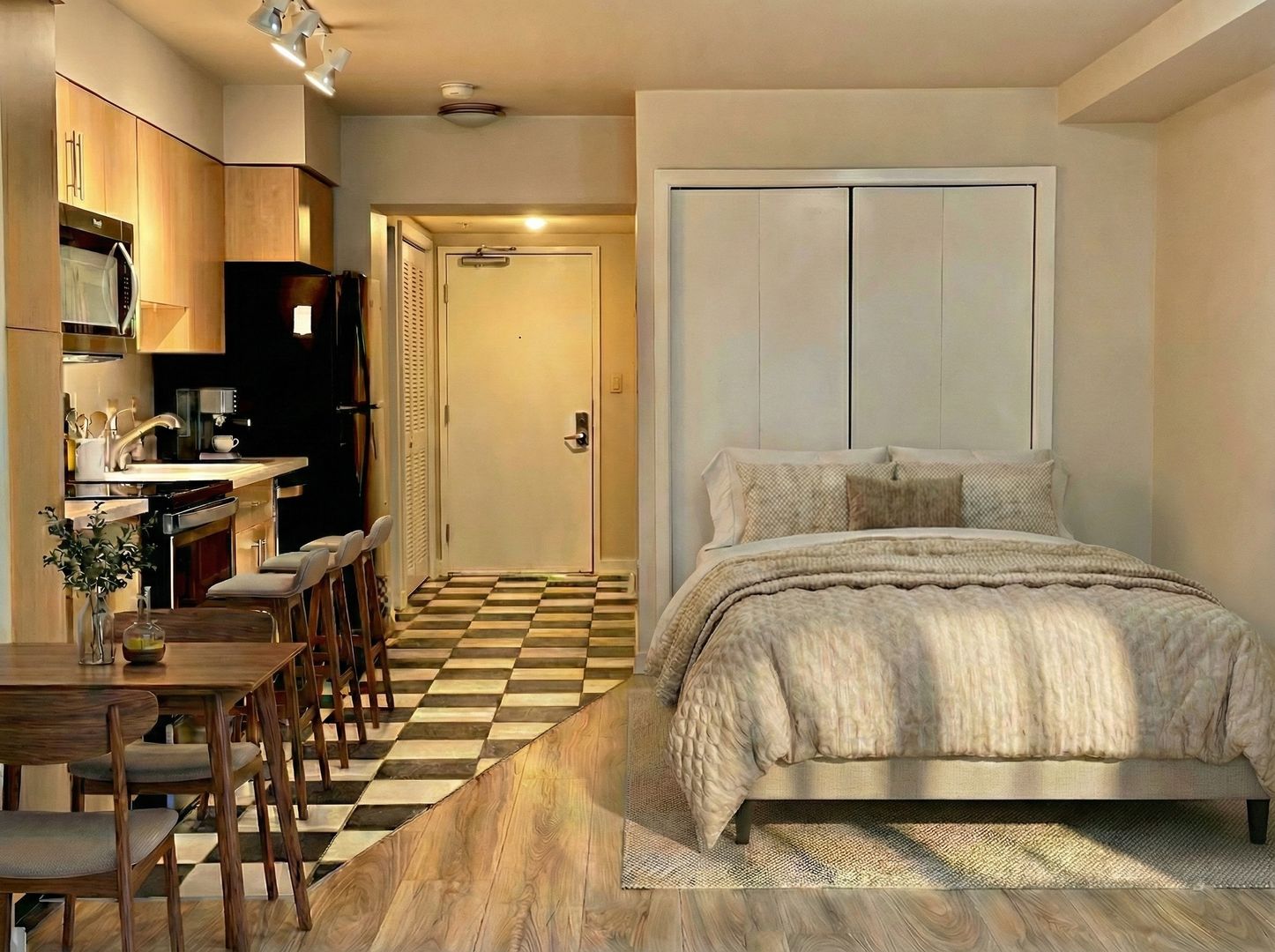 Downtown Bellevue Studio with Balcony, In-Unit Laundry & Amenities