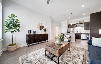 a living room with a couch and a coffee table