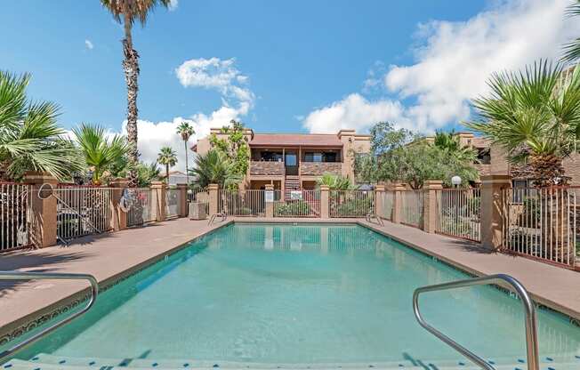 the swimming pool at our apartments in palm springs