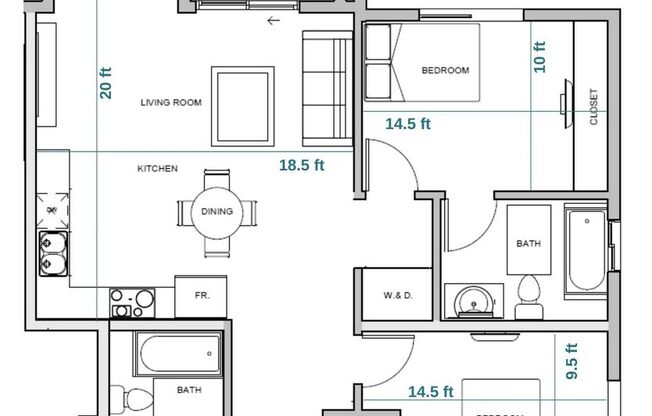 2 beds, 2 baths, 875 sqft, $2,825, Unit 502