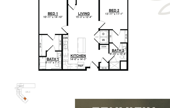 2 beds, 2 baths, 1,087 sqft, $2,095, Unit 430