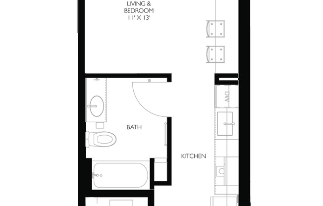 Studio, 1 bath, 392 sqft, $1,050, Unit 108