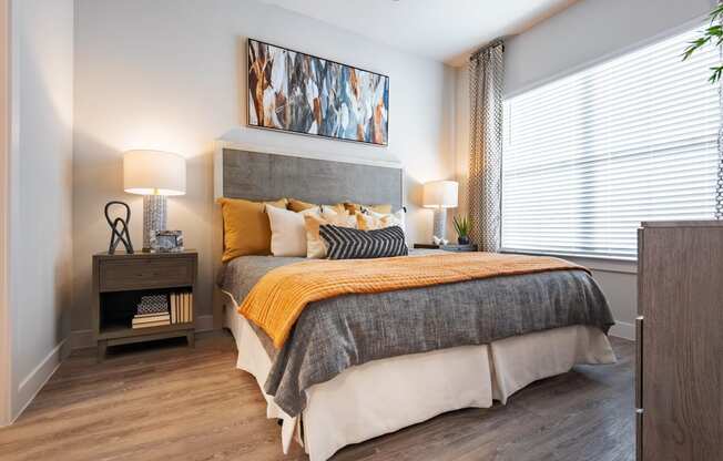 bedroom area of an apartment at the cannery at packing district