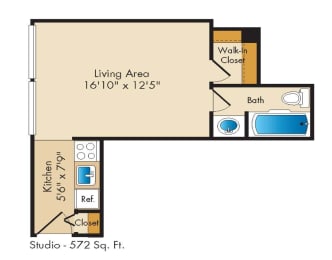 Studio, 1 bath, 675 sqft, $1,701