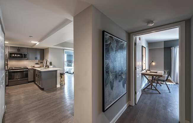 cambridge park apartment bedroom and kitchen view