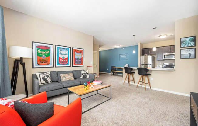 a living room with a couch and a coffee table