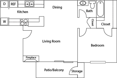 1 bed, 1 bath, 684 sqft, $913