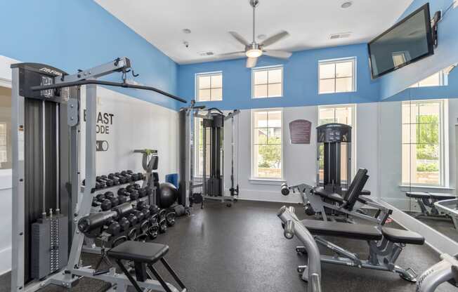 the gym with weights and equipment at 1861 muleshoe road