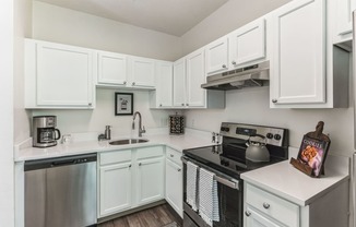 the preserve at ballantyne commons apartment kitchen with stainless steel appliances