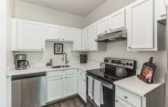 the preserve at ballantyne commons apartment kitchen with stainless steel appliances