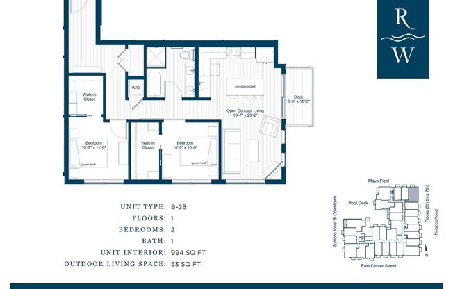 2 beds, 1 bath, 994 sqft, $2,375, Unit 525