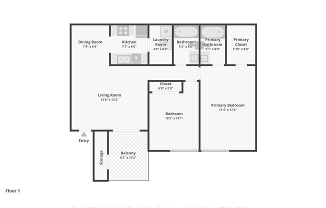 2 beds, 2 baths, 976 sqft, $1,448, Unit 5F