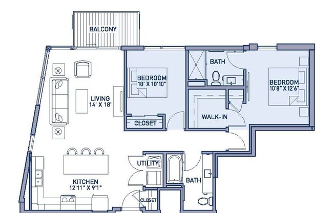 2 beds, 2 baths, 1,110 sqft, $2,385, Unit 412
