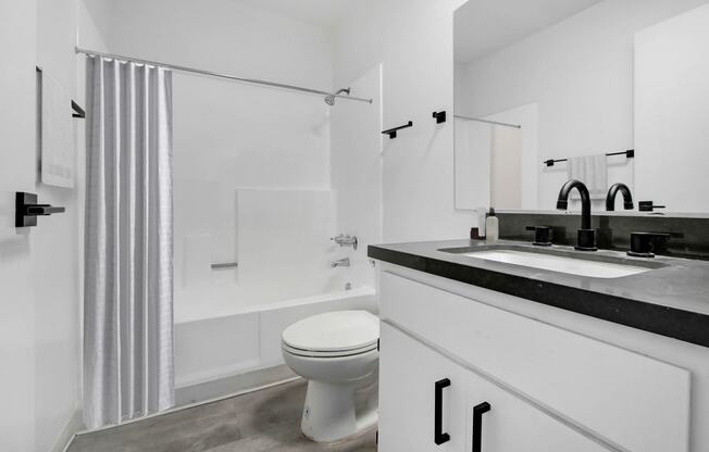 a bathroom with a sink and a toilet and a shower