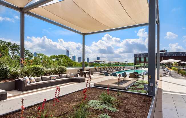 Outdoor Lounge Featuring Fire Pit and Comfortable Modular Sofas