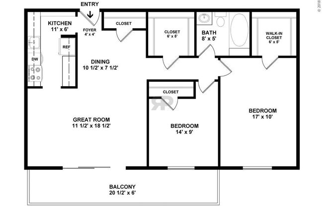 2 beds, 1 bath, 900 sqft, $1,033