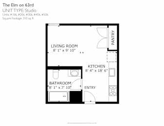 Studio, 1 bath, 294 sqft, $1,133