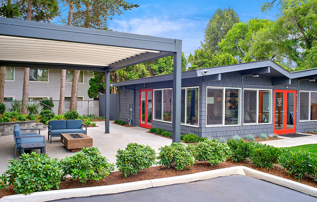 an outdoor seating area and resident lounge at 3030 Lake City  at 3030 Lake City, Seattle, WA