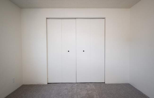 an empty room with two white closet doors