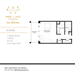 Studio, 1 bath, 433 sqft, $1,334