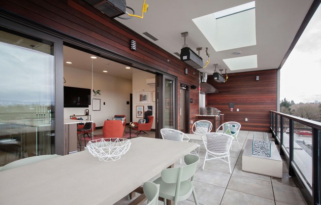 Rooftop deck with seating and fireplace