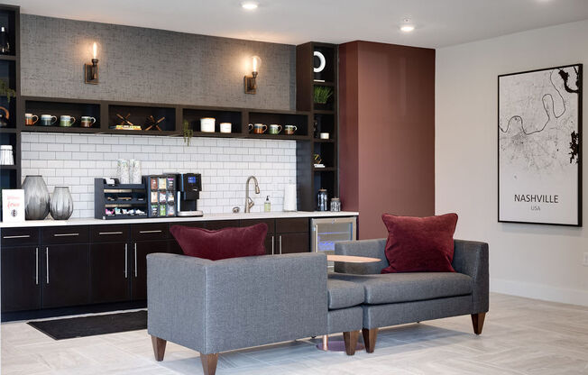 a living room and kitchen in a hotel room