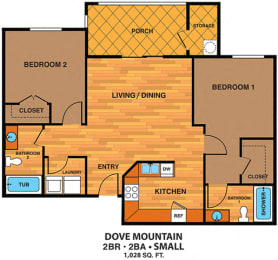 2 beds, 2 baths, 1,056 sqft, $1,569