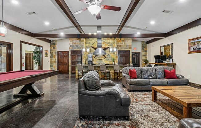 Clubhouse With Pool Table at The Canyons Apartments, Fort Worth, TX, 76116