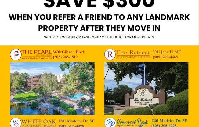 Referral program for Landmark, offering a $300 credit for referrals.