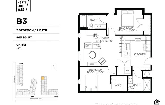 2 beds, 2 baths, 943 sqft, $1,950