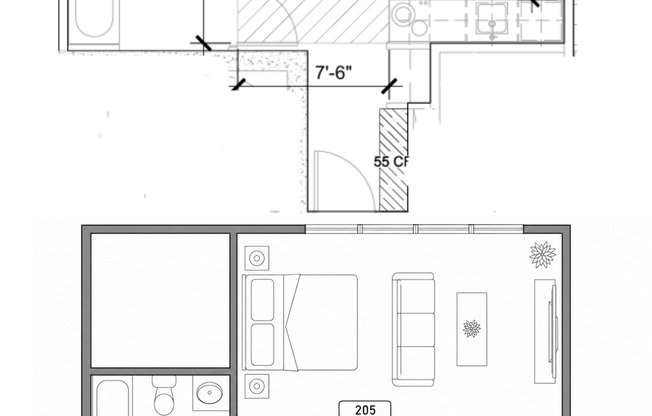Studio, 1 bath, 310 sqft, $1,280, Unit 205