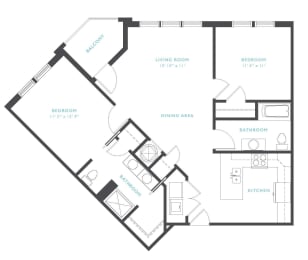 2 beds, 2 baths, 1,037 sqft, $1,573