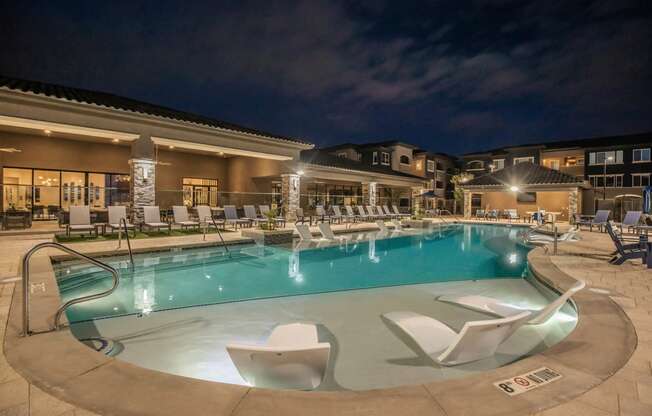 Pool side patio and building view at Level 25 at Sunset by Picerne, Las Vegas, Nevada