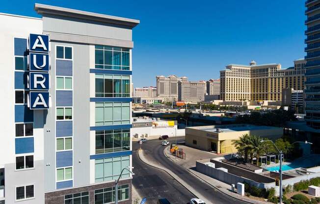 an aerial view of the city