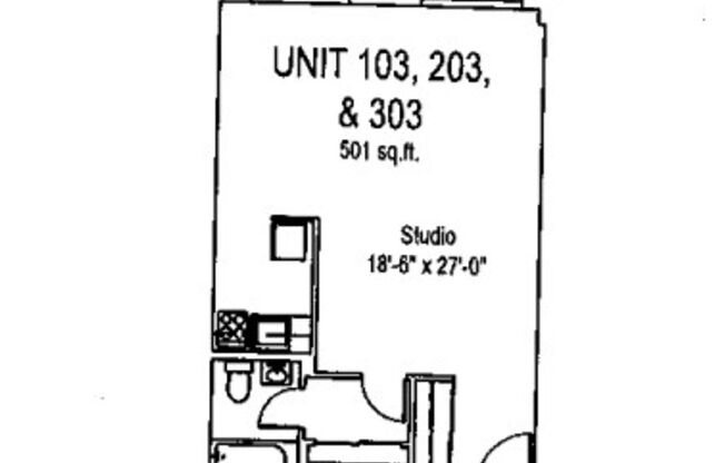 Studio, 1 bath, 487 sqft, $1,250, Unit Fifth 103