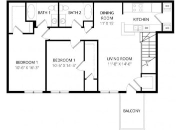 2 beds, 2 baths, 1,069 sqft, $1,750