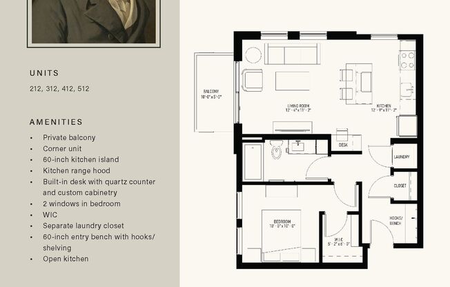 1 bed, 1 bath, 777 sqft, $1,994, Unit 412