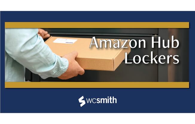 a person holding a box with the hub lockers logo