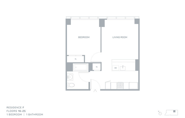 1 bed, 1 bath, $4,244, Unit 16F
