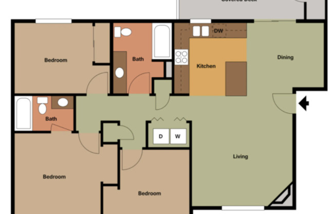 3 beds, 2 baths, 1,160 sqft, $2,199, Unit 6-202