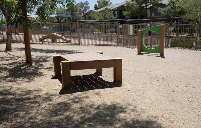 Pet park with agility equipment.