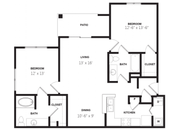2 beds, 2 baths, 1,074 sqft, $1,395