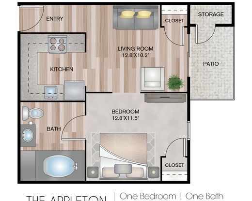 1 bed, 1 bath, 516 sqft, $1,755