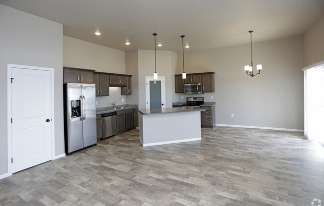 townhome interior, kitchen, dining area, living area
