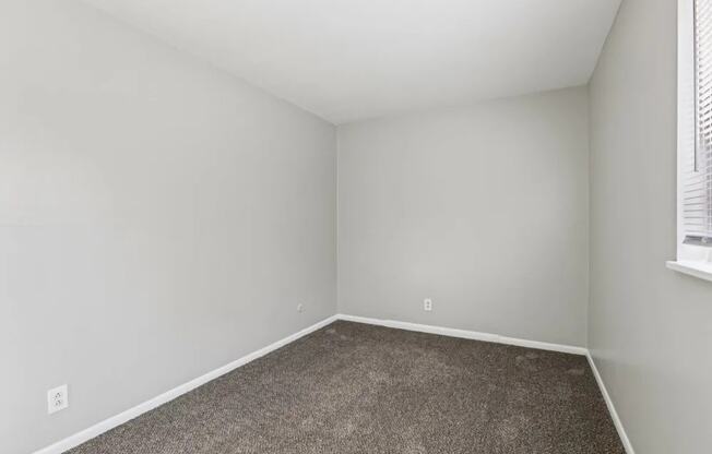 A room with a carpeted floor and white walls.
