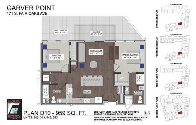 2 beds, 2 baths, 959 sqft, $2,395, Unit 443