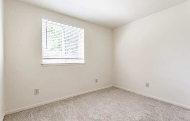 A room with a window and carpeted floor