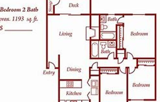 3 beds, 2 baths, 1,193 sqft, $2,199, Unit Q201