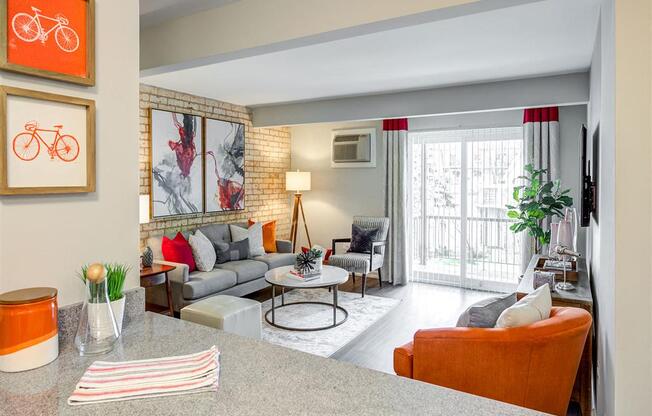 Classic Living Room Design With Television at Orion ParkView, Mount Prospect