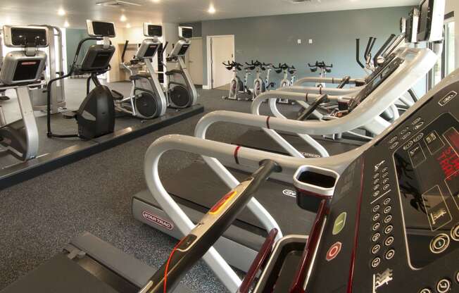 a gym full of cardio equipment and exercise machines